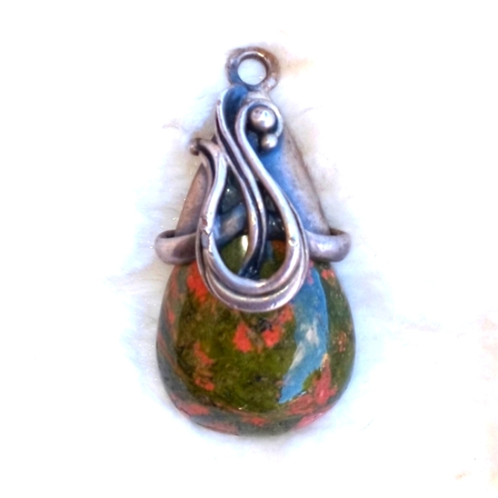 💞SOLD!💞Vintage Sterling Silver Signed UNAKITE Natural Stone Pendant - Best